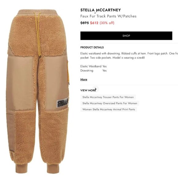 新品BISCUIT KARA TROUSERS Stella McCartney Stella McCartney Kara Faux Fur pants is available for purchase on